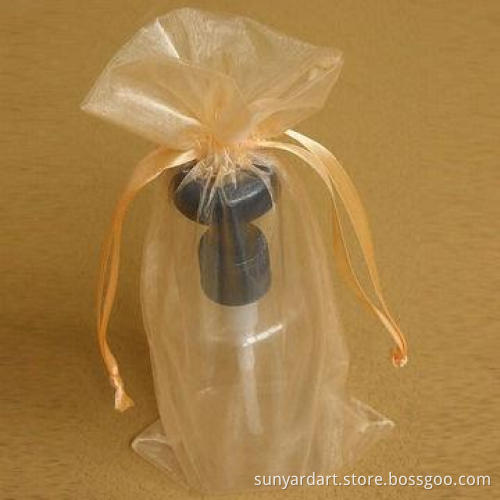 Organza Gift Bag with Satin Ribbon Drawstrings, for Bottle Packaging, Tan Color